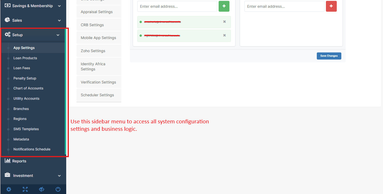 Figure 2.4 Detailed view of the LMS Setup menu options.